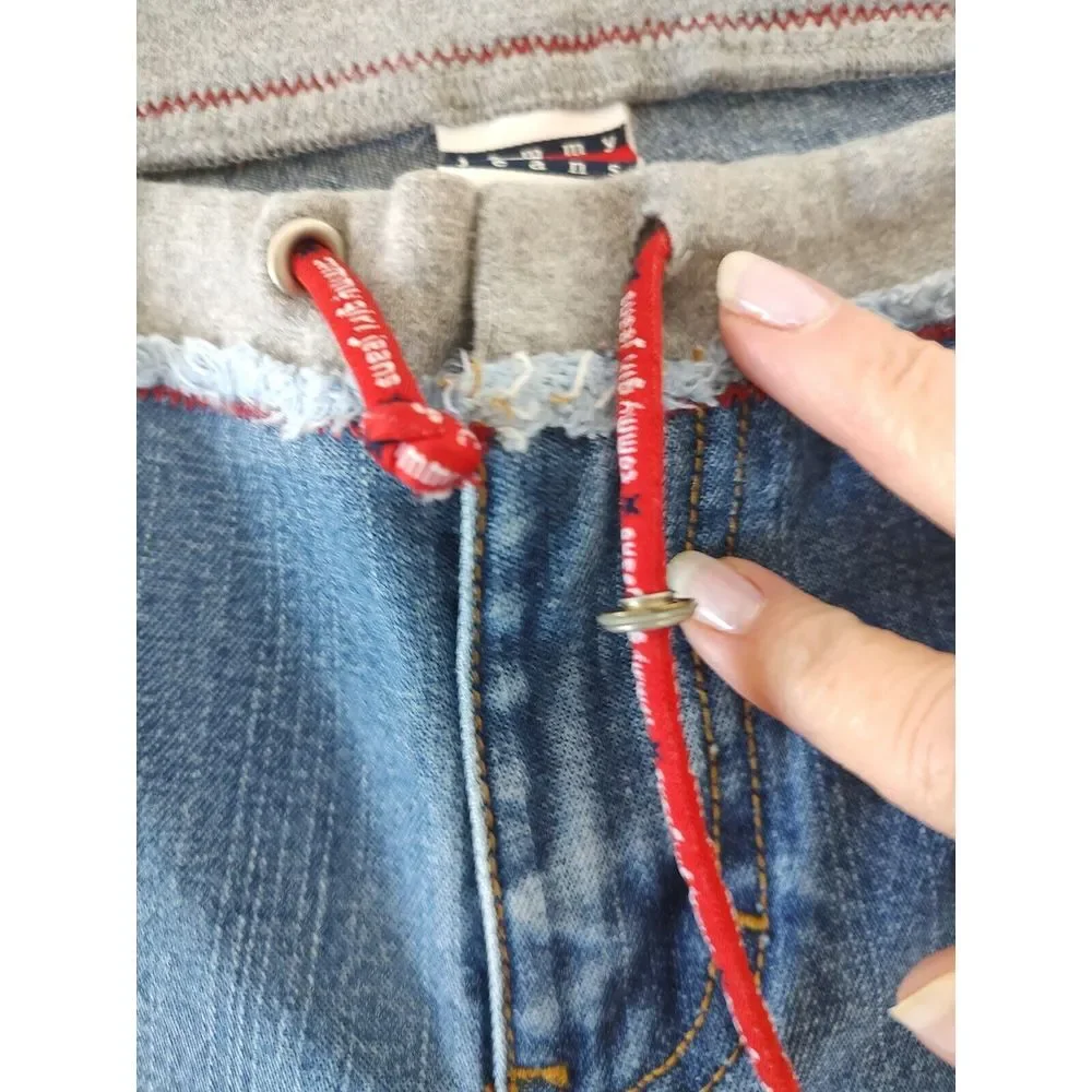 Tommy Girl Jeans 85 Patch Blue Denim Gray Jersey Waistband Bootcut Y2K Size 3‎